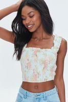 Women's Tropical Leaf Smocked Crop Top in Mint Large