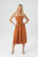 Women's Polka Dot Cutout Midi Dress in Tan/White Large