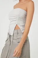 Women's Ruched Drawstring Tube Top in Silver Medium