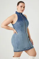 Women's Gradient Zip-Up Dress in Medium Denim, 0X