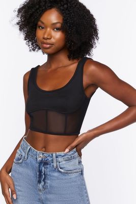 Women's Sheer Mesh Crop Top in Black Large