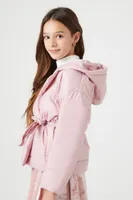 Girls Hooded Puffer Jacket (Kids) in Mauve, 13/14