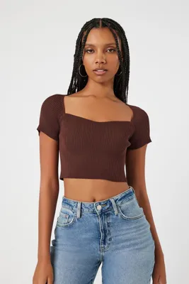 Women's Short-Sleeve Sweater-Knit Crop Top Medium