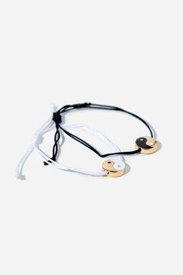 Women's Yin Yang String Bracelet Set in Black/White