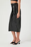 Women's Faux Leather Midi Wrap Skirt in Black, XS