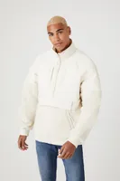 Men Half-Zip Faux Shearling Puffer Jacket in Cream, XXL