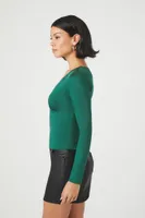 Women's Long-Sleeve V-Neck Top in Green Large