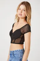 Women's Sheer Mesh Crop Top in Black, XL