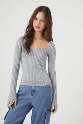 Women's Seamless Ribbed Knit Top in Dark Grey Small