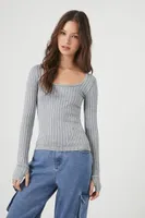 Women's Seamless Ribbed Knit Top in Dark Grey Small