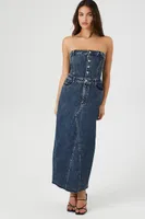 Women's Strapless Denim Midi Dress in Medium Denim, XS