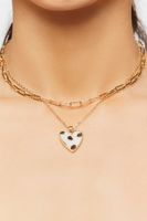 Women's Heart Pendant Layered Necklace in White/Gold