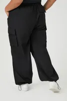 Women's Poplin Cargo Parachute Pants in Black, 1X