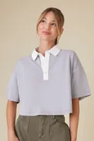 Women's Uniform Cropped Polo Shirt in Grey/White Large