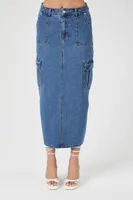 Women's Denim Cargo Midi Skirt Dark