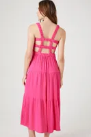 Women's Caged Midi Tank Dress in Magenta Large