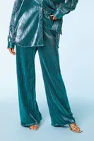 Women's Ribbed Metallic Shirt & Pants Set in Teal Small