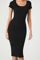 Women's Short-Sleeve Sweater Midi Dress in Black Medium