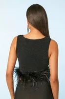 Women's Glitter Feather-Trim Crop Top