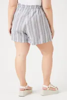 Women's Striped Drawstring Shorts in Navy/White, 1X