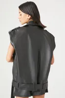 Women's Faux Leather Moto Vest Black