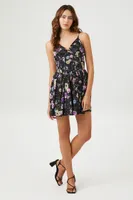 Women's Floral Print Corset Mini Dress in Black Large