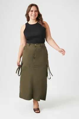 Women's Twill Maxi Cargo Skirt in Olive, 3X