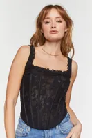 Women's Lace Ruffle-Trim Corset Top in Black, XS