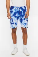 Men Distressed Tie-Dye Denim Shorts White,