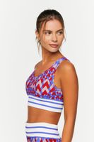 Women's Seamless Geo Print Longline Sports Bra in High Risk Red/Blue Small