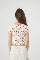 Women's Heart Cherry Print Cropped T-Shirt