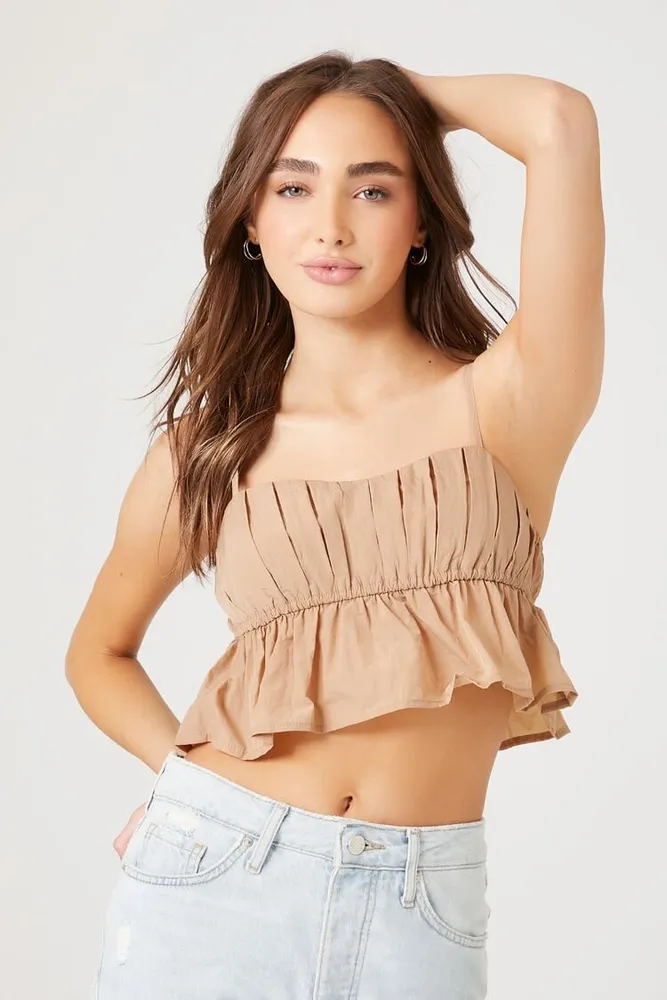 Women's Peplum Cropped Cami in Taupe, XL