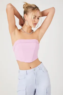 Women's Ponte Knit Cropped Tube Top in Dawn Pink, XL