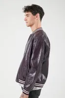 Men Faux Croc Varsity Bomber Jacket Eggplant