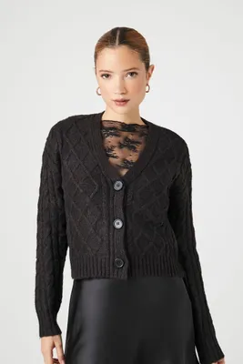 Women's Crosshatch Cardigan Sweater in Black Large
