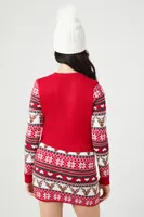 Women's Fair Isle Reindeer Holiday Sweater Dress