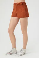 Women's Faux Suede Belted Shorts in Chestnut Medium