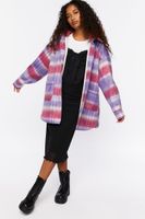 Women's Oversized Plaid Longline Coat in Pink/Blue Haze Large