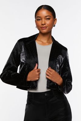 Women's Faux Leather Crosshatch Blazer in Black Large