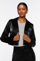 Women's Faux Leather Crosshatch Blazer in Black Medium