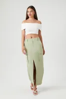 Women's Cargo Slit Straight Maxi Skirt in Olive Small