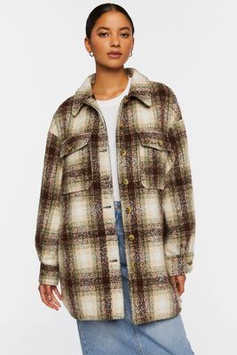 Women's Plaid High-Low Shacket in Olive Medium