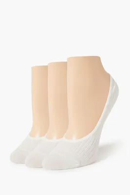 Ribbed No-Show Socks - 3 pack in White/White