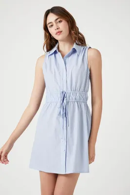 Women's Mini A-Line Shirt Dress in Light Blue/Ivory, XL