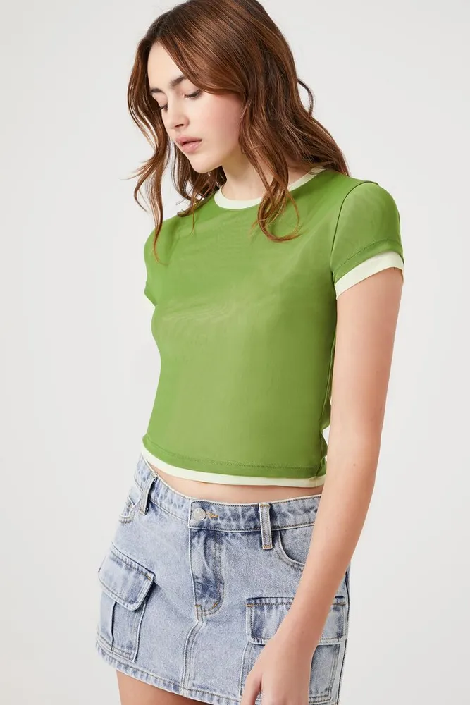 Women's Mesh Cropped Combo T-Shirt