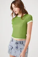 Women's Mesh Cropped Combo T-Shirt in Avocado/Melon, XS