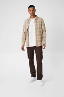 Men Plaid Curved-Hem Shirt in Taupe Medium