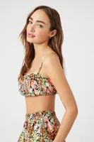 Women's Floral Print Shirred Bralette in Black Large