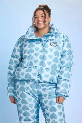 Women's Hello Kitty Puffer Jacket in Baby Blue, 1X