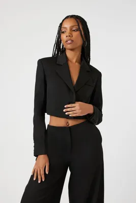 Women's Satin Notched Cropped Blazer Medium